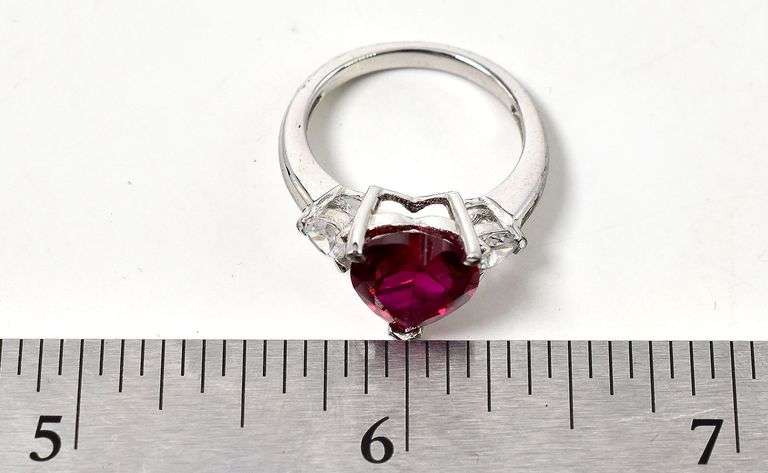 Red and White CZ Gemstone Ring in Sterling Silver