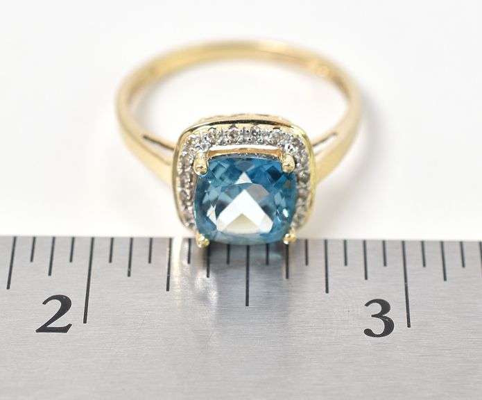 Dreamy 14K Yellow Gold Blue Topaz Gemstone and Diamond Ring
