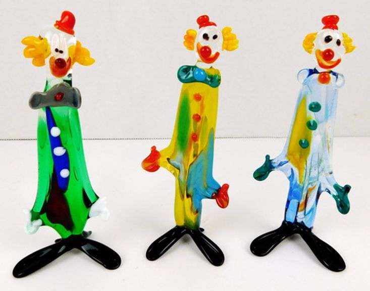 Set of 3 Vintage Miniature Murano Clowns