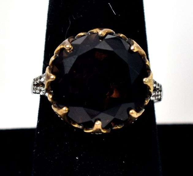 Smokey Quartz and CZ Gemstone Ring in Sterling Silver