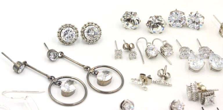Group lot of Vintage 925 sterling silver cubic zirconia earrings