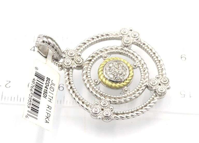 925 Sterling silver Judith Ripka diamond pendant on chain necklace