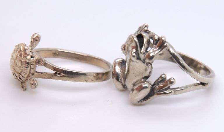 Group Lot of 2 Vintage 925 Sterling Silver Frog Rings