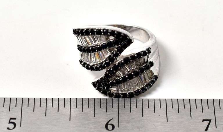 Black Spinel and CZ Gemstone Ring in Sterling Silver