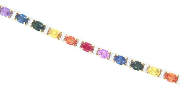 18kt Yellow gold 18ctw multi color gemstone bracelet