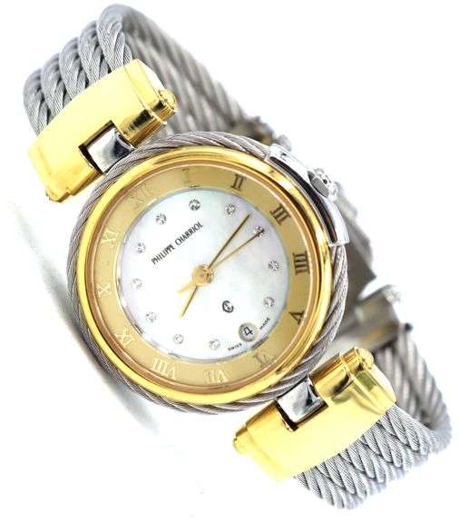 Philippe Charriol date quartz shell wire wristwatch