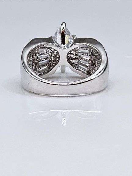 Sparkling 14 Kt Tri-Layered White Gold Plated 3.35 Ct Marquis Cut Lab Simulated Diamond Ring