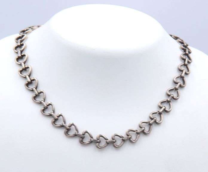 Vintage 925 Sterling Silver Heart Shaped Link Chain Necklace