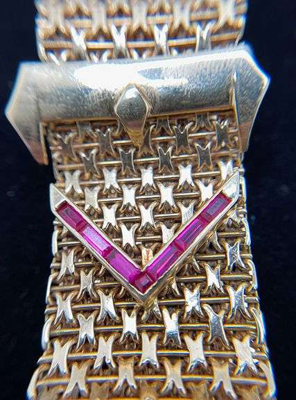 Rare Handmade 14k yellow gold wide belt shape designe with very fine quality of Ruby accent