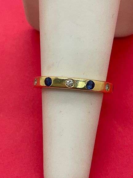 LADIES 14K YELLOW GOLD DIAMOND AND SAPPHIRE ETERNITY BAND