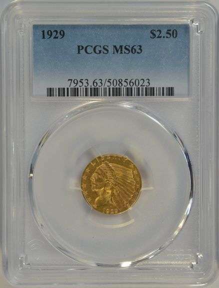 Very Choice BU 1929 US $2.50 Indian Gold Piece. PCGS MS63