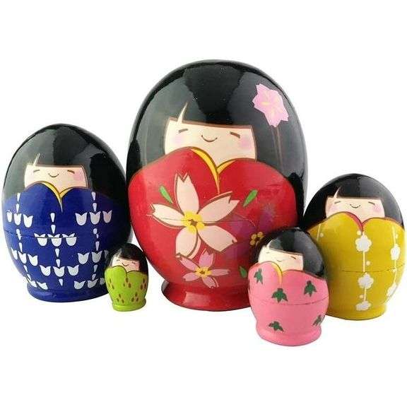 Handmade Japanese Kimono Kokeshi Nesting Dolls