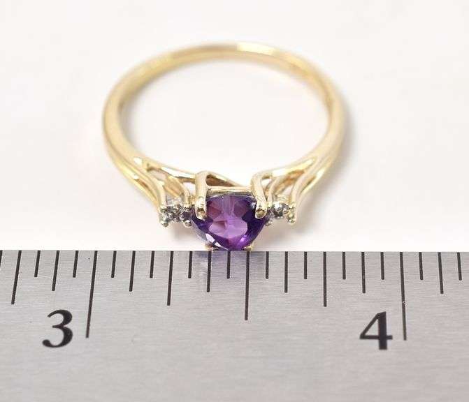 Loveable 10K Yellow Gold Amethyst Gemstone and Diamond Ring