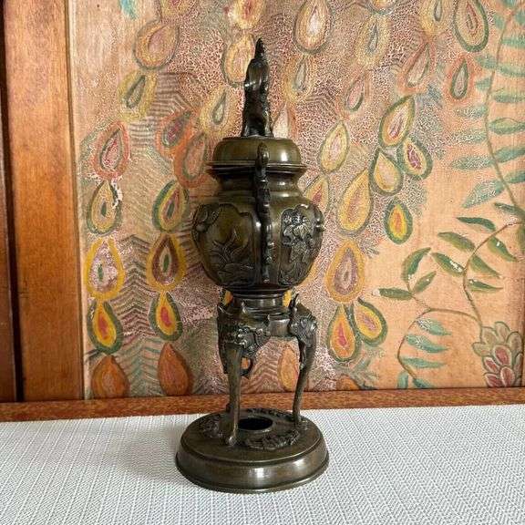 Antique Japanese Meiji Bronze Koro Dragon with Foo Dog
