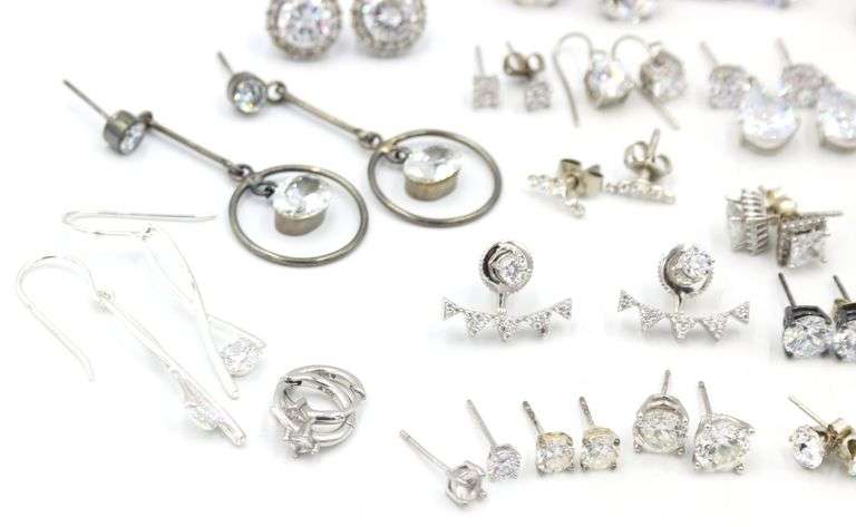 Group lot of Vintage 925 sterling silver cubic zirconia earrings