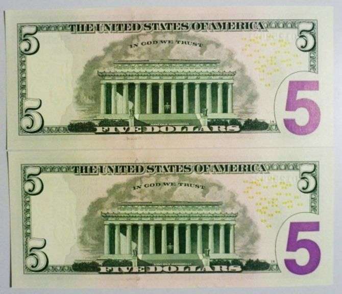 (2) Superb Crisp 2013 $5 Star Replacement Notes Boston Consecutive!