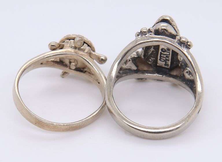 Group Lot of 2 Vintage 925 Sterling Silver Frog Rings