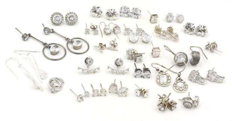 Group lot of Vintage 925 sterling silver cubic zirconia earrings