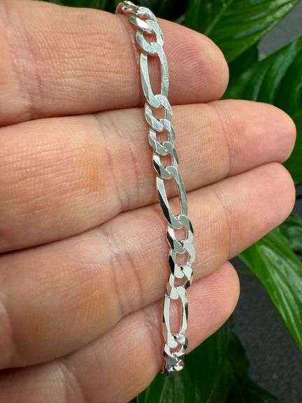 Men's 6mm Solid .925 Sterling Silver Flat Figaro Chain Link Italy Bracelet 7"