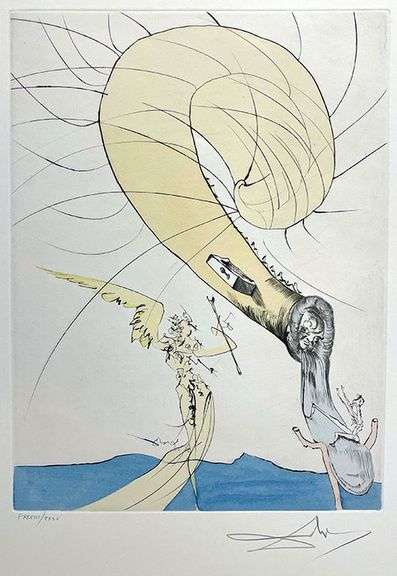 Rare Salvador Dali Hand Signed Etching with Hand-Coloring