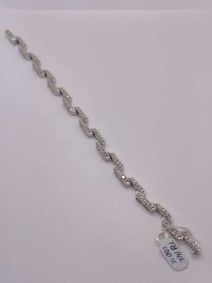WOMEN’S BEAUTIFUL 14K WHITE GOLD BRACELET WITH BRILLIANT ROUND DIAMONDS