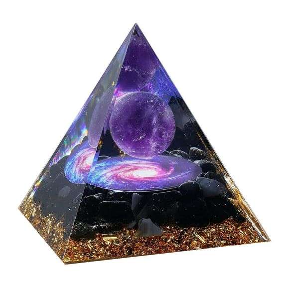 Amethyst & Obsidian Crystal Pyramid Positive Energy Generator