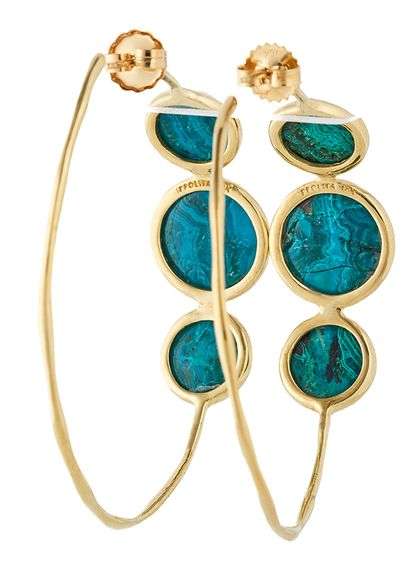 Ippolita Lollipop Turquoise Three Stone Hoop Earrings in 18K