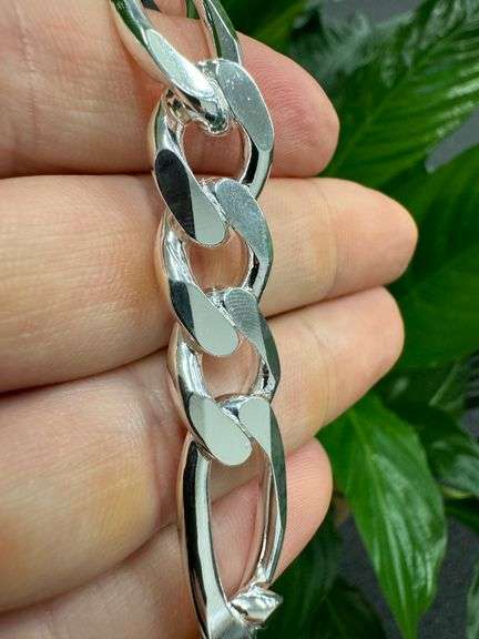 Men's 13.5mm .925 Sterling Silver Heavy Figaro Chain Cuban Link Italy Bracelet 9"