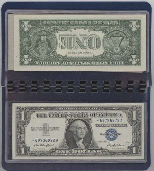 Currency album with 6 Crisp Uncirculated $1 Silver Certificate STAR notes