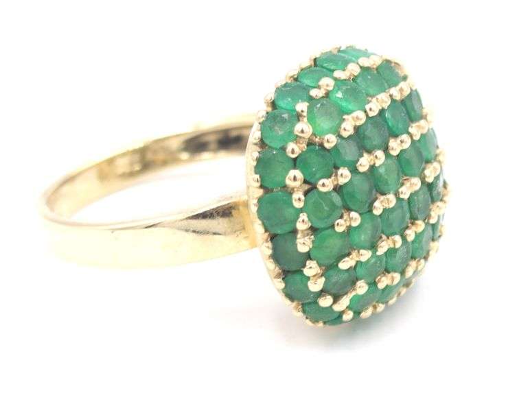 14kt Yellow gold emerald cluster earrings and ring