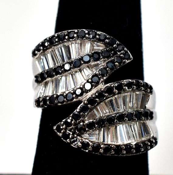 Black Spinel and CZ Gemstone Ring in Sterling Silver