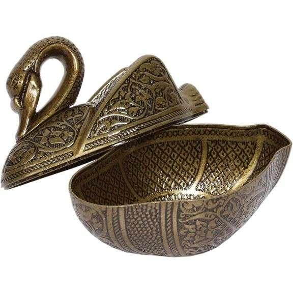 Swan-Shaped Brass Sugar Bowl with Lid
