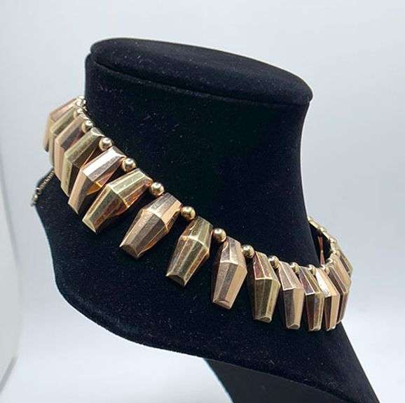 Signed, 14K yellow and rose gold fringe choker