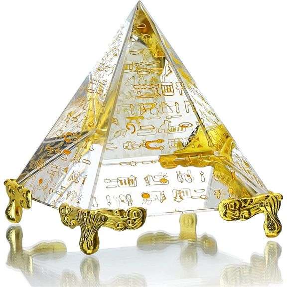 Crystal Pyramid with Egyptian Symbols Paperweight