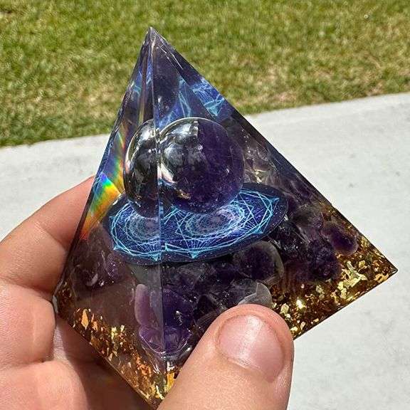 Amethyst & Obsidian Crystal Pyramid Positive Energy Generator