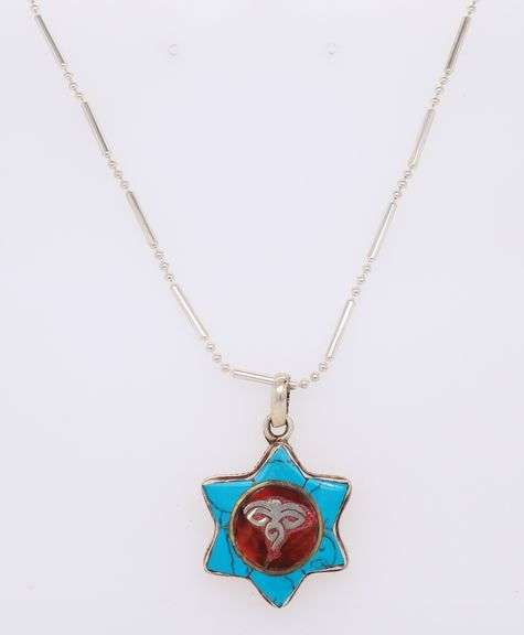 925 Sterling Silver Enamel Star Shaped Pendant with Chain