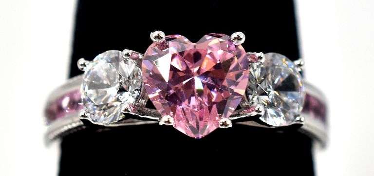 Pink Topaz and CZ Gemstone Ring in Sterling Silver