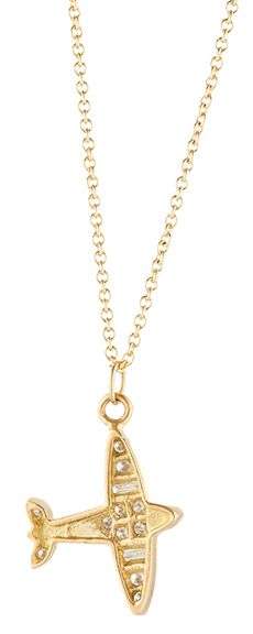 0.20ctw Baguette and Round Diamond Airplane Pendant Necklace in 18K