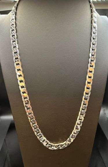 Huge 133.1 Gram .925 Sterling Silver Cuban Link Chain Necklace