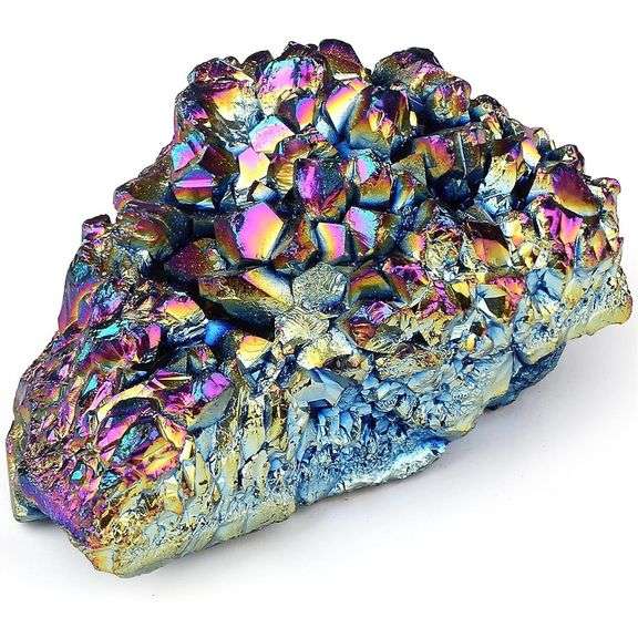 Rainbow Titanium Coated Crystal Cluster Geode Rock