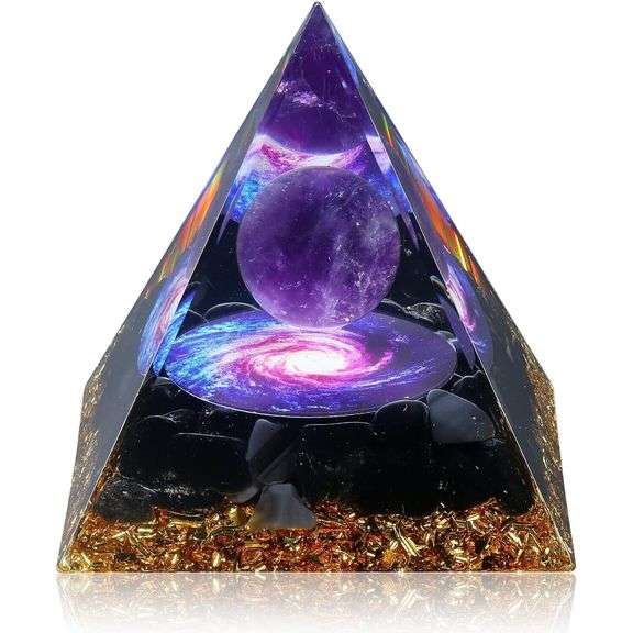 Amethyst & Obsidian Crystal Pyramid Positive Energy Generator