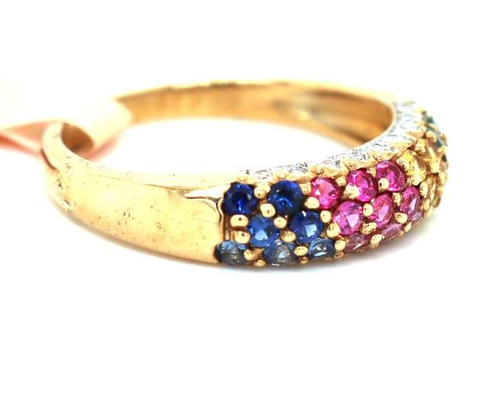 10kt Yellow gold multi sapphire with diamond band