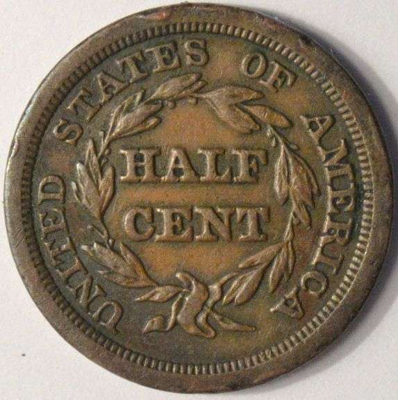 1849 Braided Hair Half Cent, Circulated