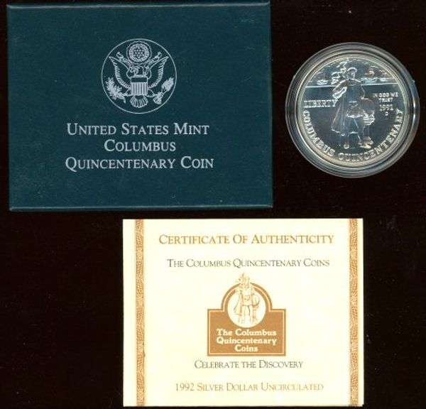 4 Different BU Commemorative Silver Dollars in Box w/Certificates
