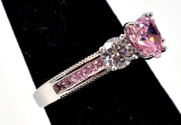 Pink Topaz and CZ Gemstone Ring in Sterling Silver