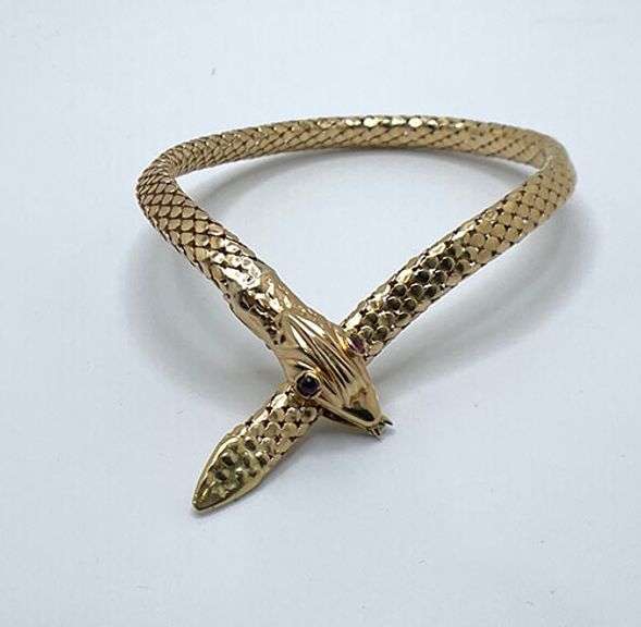 18K Yellow Gold and Ruby Bvlgari inspired Snake Bracelet