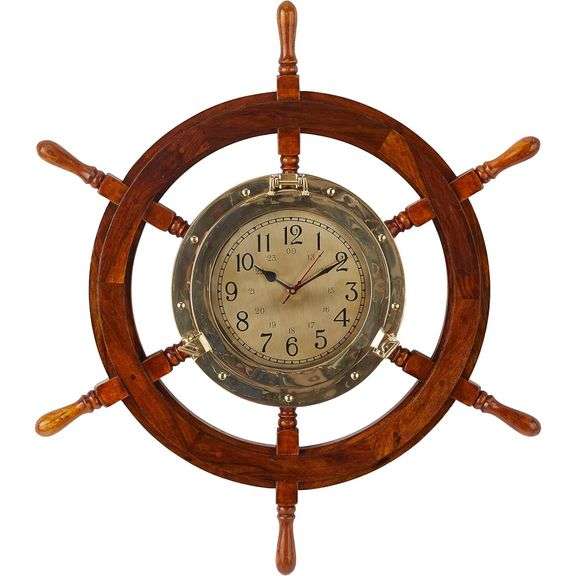 30" Nautical Wooden Ship Wheel Wall Clock