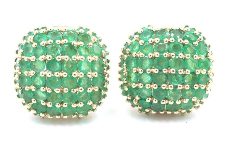14kt Yellow gold emerald cluster earrings and ring