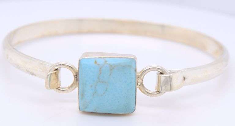 Vintage 925 Sterling Silver Mexico Turquoise Cuff Bangle