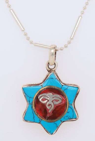 925 Sterling Silver Enamel Star Shaped Pendant with Chain